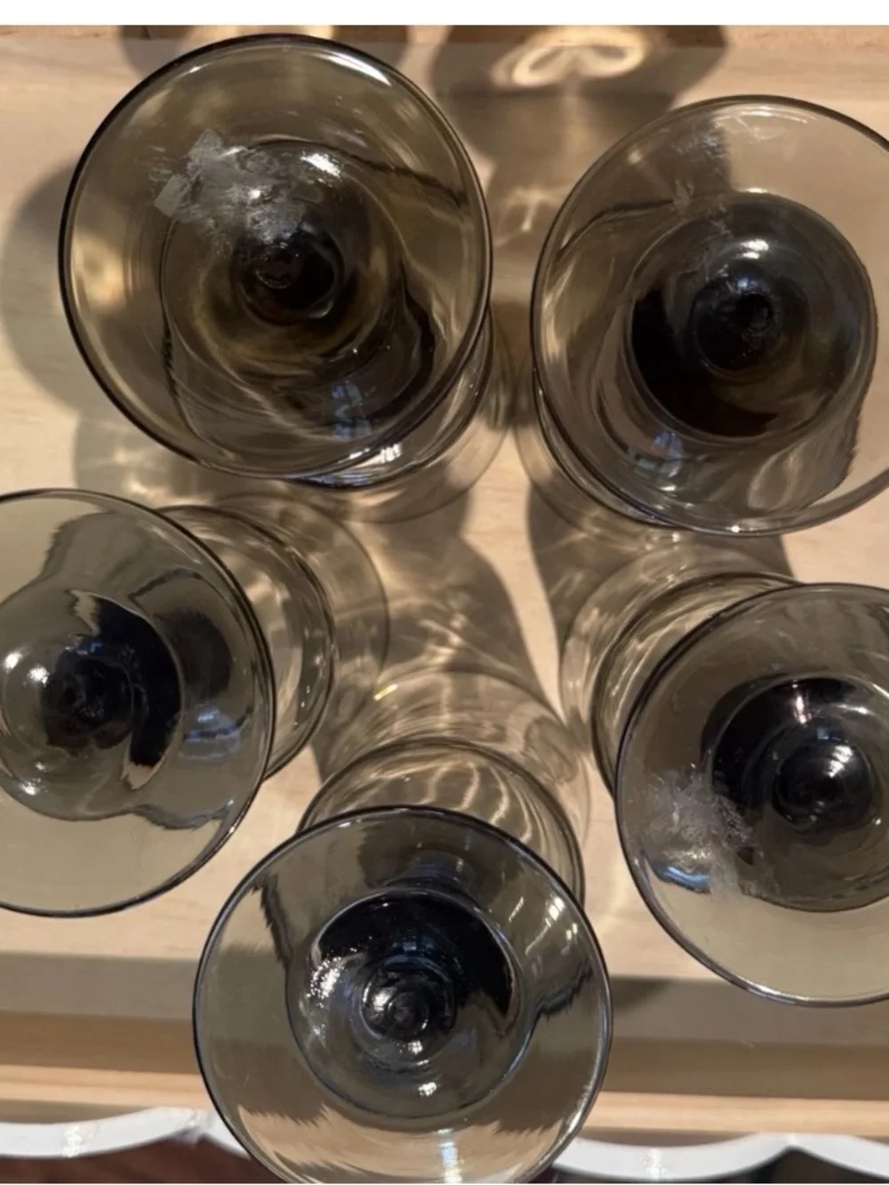 5 Libbey Smoke Grey Taupe Optic Swirl Wine Beverage Glass Goblet MCM 6¾